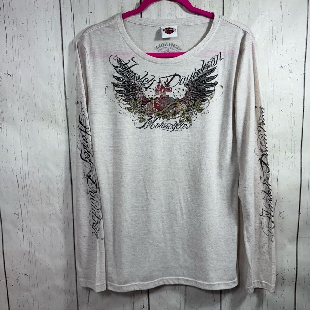 HarleyโDavidson Motorcycles Bling Seminole Sanford Florida Cream Long Sleeve Tee